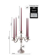 Burgundy 35cm & 45cm Taper Candles with Antique Silver Charlotte 5-Arm Candelabra - Set of 2 Pack of 10