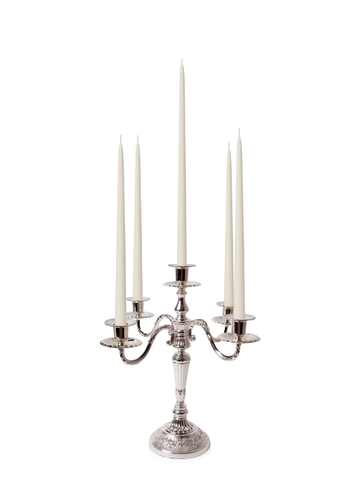 Ivory 35cm & 45cm Taper Candles with Antique Silver Charlotte 5-Arm Candelabra - Set of 2 Pack of 10
