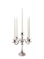 Ivory 35cm & 45cm Taper Candles with Antique Silver Charlotte 5-Arm Candelabra - Set of 2