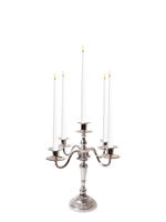 White 31cm LED Taper Candles with Antique Silver Charlotte 5-Arm Candelabra - Set of 2