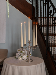 Ivory 35cm & 45cm Taper Candles with Antique Silver Charlotte 5-Arm Candelabra - Set of 2 Pack of 10