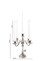 White 31cm LED Taper Candles with Antique Silver Charlotte 5-Arm Candelabra - Set of 2