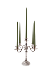 Olive 35cm & 45cm Taper Candles with Antique Silver Charlotte 5-Arm Candelabra - Set of 2 Pack of 10
