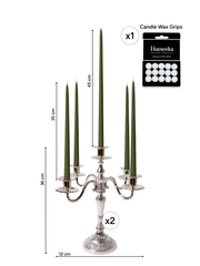 Olive 35cm & 45cm Taper Candles with Antique Silver Charlotte 5-Arm Candelabra - Set of 2 Pack of 10