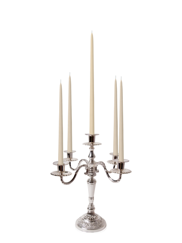 Sandstone 35cm & 45cm Taper Candles with Antique Silver Charlotte 5-Arm Candelabra - Set of 2 Pack of 10