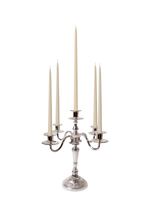 Sandstone 35cm & 45cm Taper Candles with Antique Silver Charlotte 5-Arm Candelabra - Set of 2