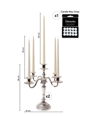 Sandstone 35cm & 45cm Taper Candles with Antique Silver Charlotte 5-Arm Candelabra - Set of 2