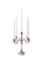 White 35cm & 45cm Taper Candles with Antique Silver Charlotte 5-Arm Candelabra - Set of 2