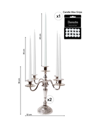 White 35cm & 45cm Taper Candles with Antique Silver Charlotte 5-Arm Candelabra - Set of 2 Pack of 10