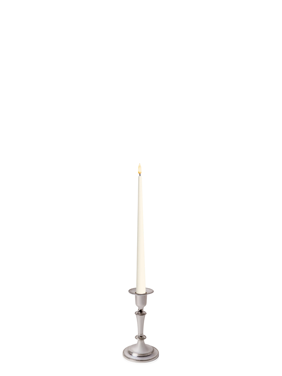 Ivory 31cm LED Taper Candles with Medium Antique Silver Eloise Candle Holders - Set of 6