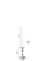 Ivory 31cm LED Taper Candles with Medium Antique Silver Eloise Candle Holders - Set of 6