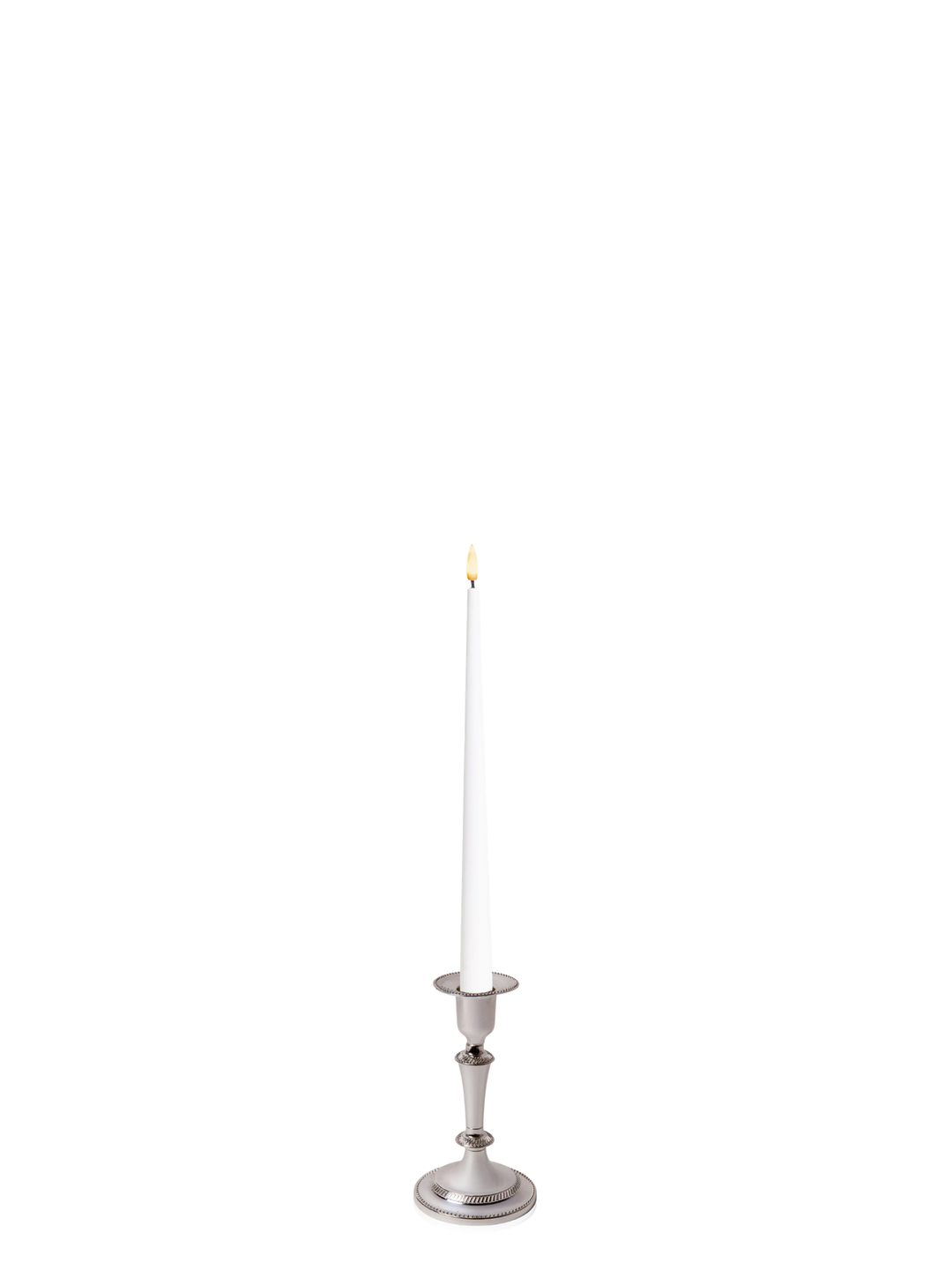 White 31cm LED Taper Candles with Medium Antique Silver Eloise Candle Holders - Set of 6