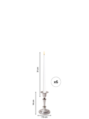 White 31cm LED Taper Candles with Medium Antique Silver Eloise Candle Holders - Set of 6