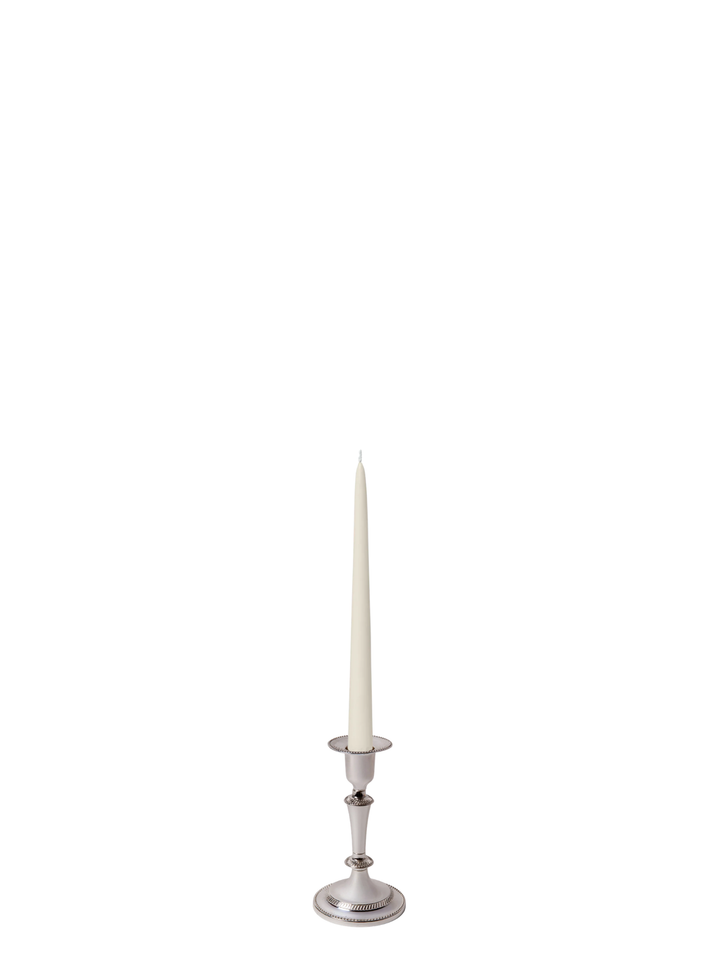 Ivory 25cm Taper Candles with Medium Antique Silver Eloise Candle Holders - Set of 12 Pack of 12