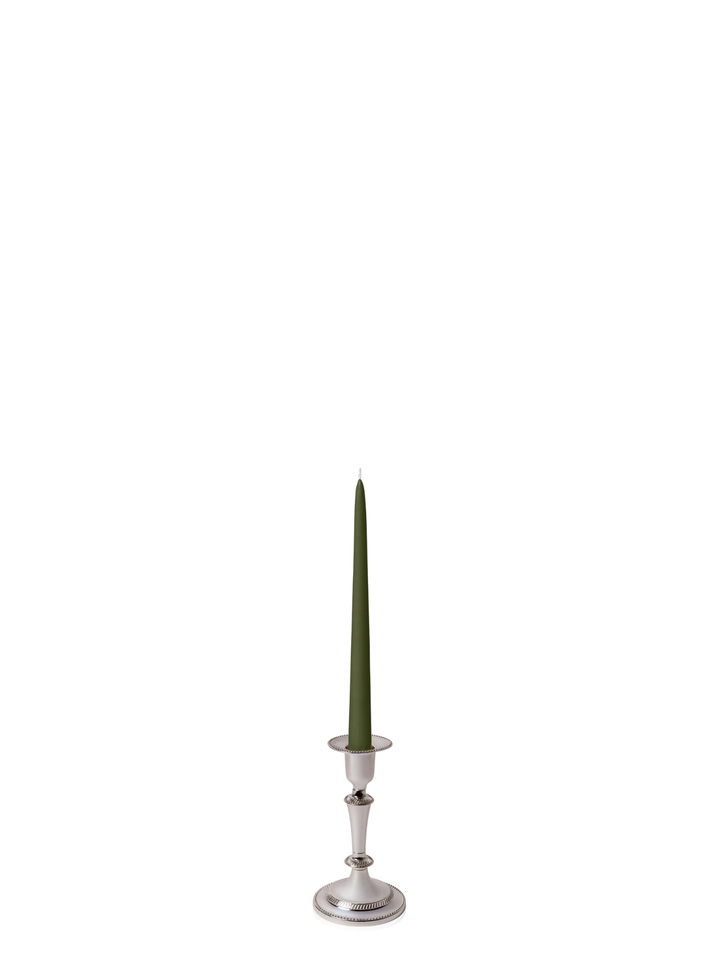 Olive 25cm Taper Candles with Medium Antique Silver Eloise Candle Holders and Sleeves - Set of 12 Pack of 12