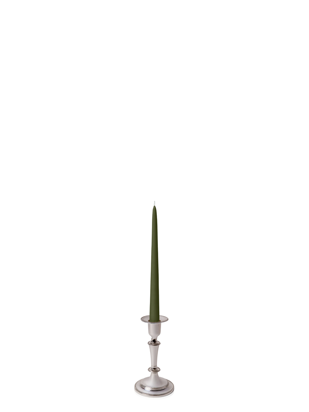Olive 25cm Taper Candles with Medium Antique Silver Eloise Candle Holders - Set of 12 Pack of 12