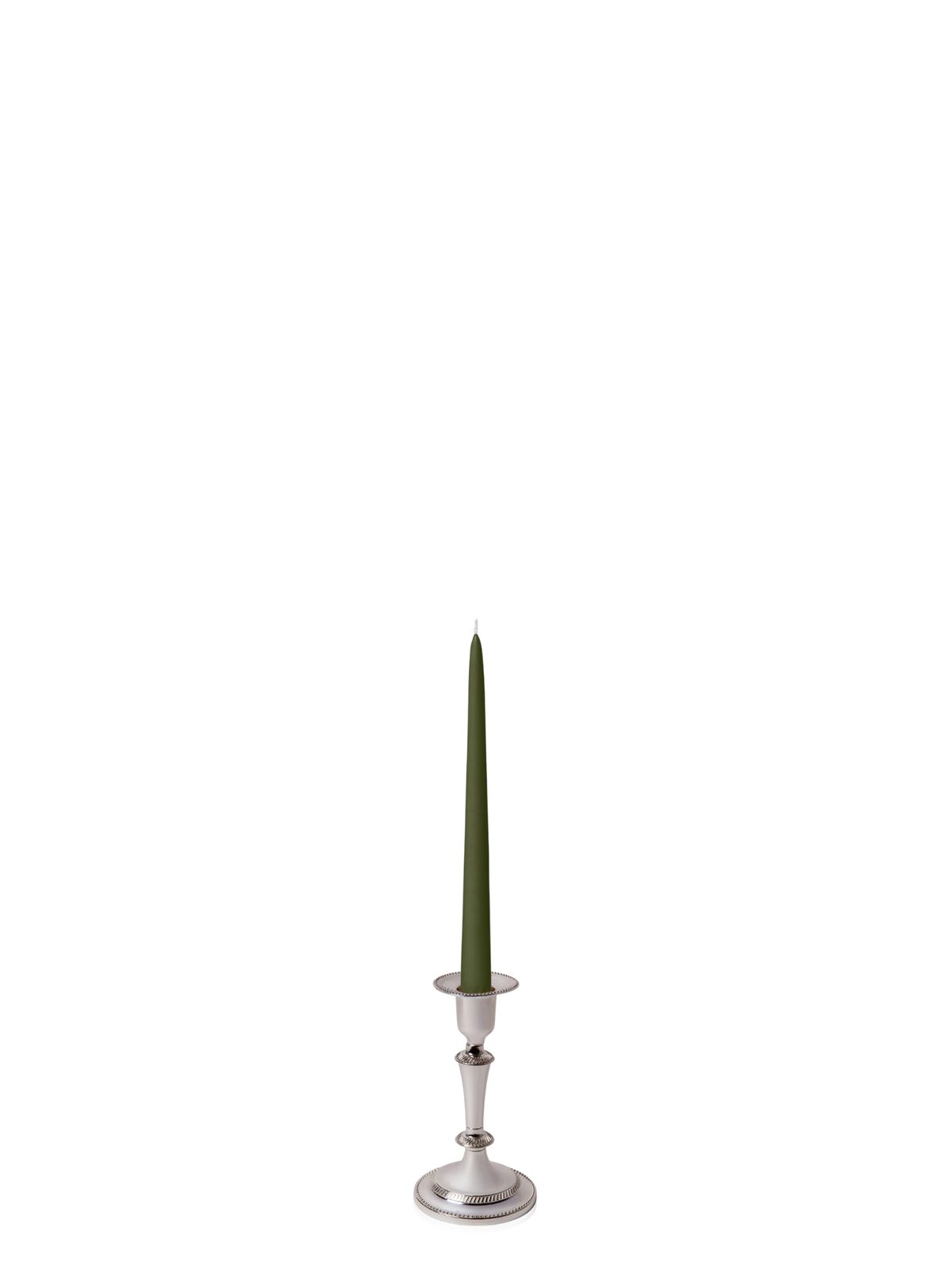 Olive 25cm Taper Candles with Medium Antique Silver Eloise Candle Holders - Set of 12 Pack of 12
