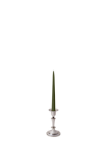 Olive 25cm Taper Candles with Medium Antique Silver Eloise Candle Holders - Set of 12