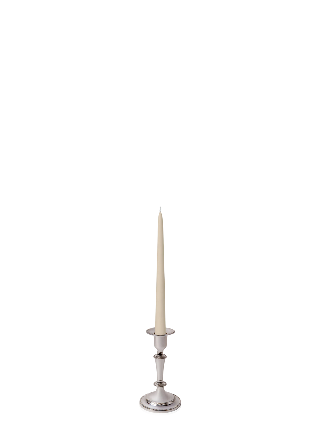 Sandstone 25cm Taper Candles with Medium Antique Silver Eloise Candle Holders and Sleeves - Set of 12 Pack of 12