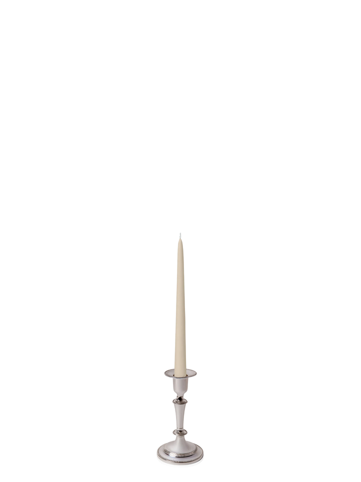 Sandstone 25cm Taper Candles with Medium Antique Silver Eloise Candle Holders - Set of 12 Pack of 12