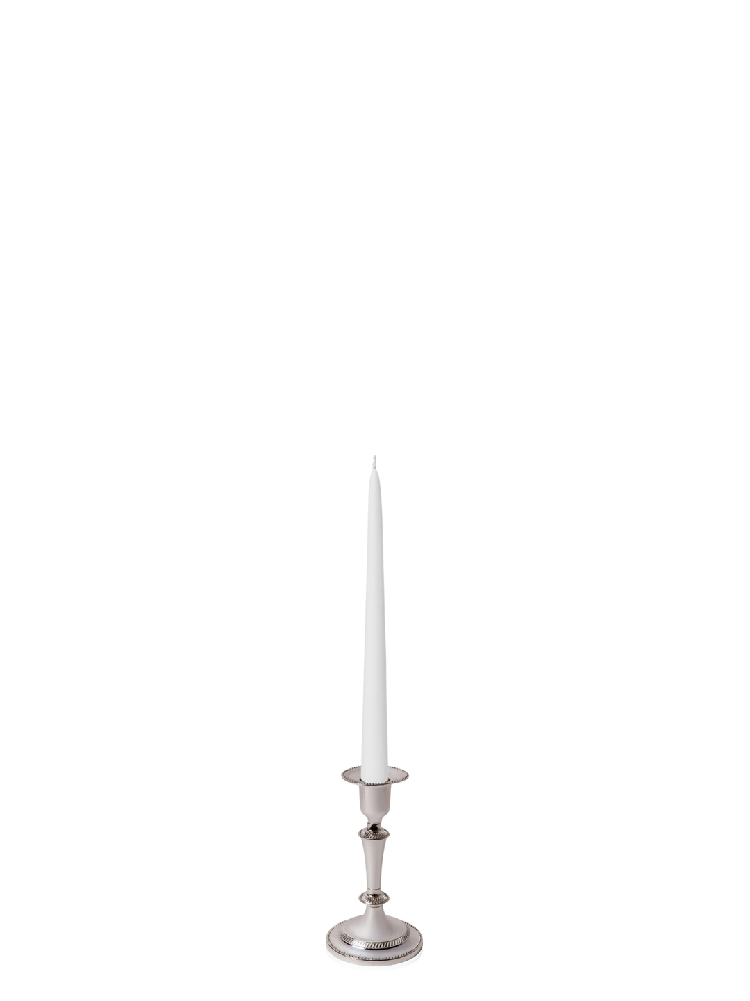 White 25cm Taper Candles with Medium Antique Silver Eloise Candle Holders - Set of 12 Pack of 12