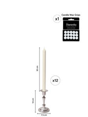 Ivory 30cm Dinner Candles with Medium Antique Silver Eloise Candle Holders - Set of 12 Pack of 12