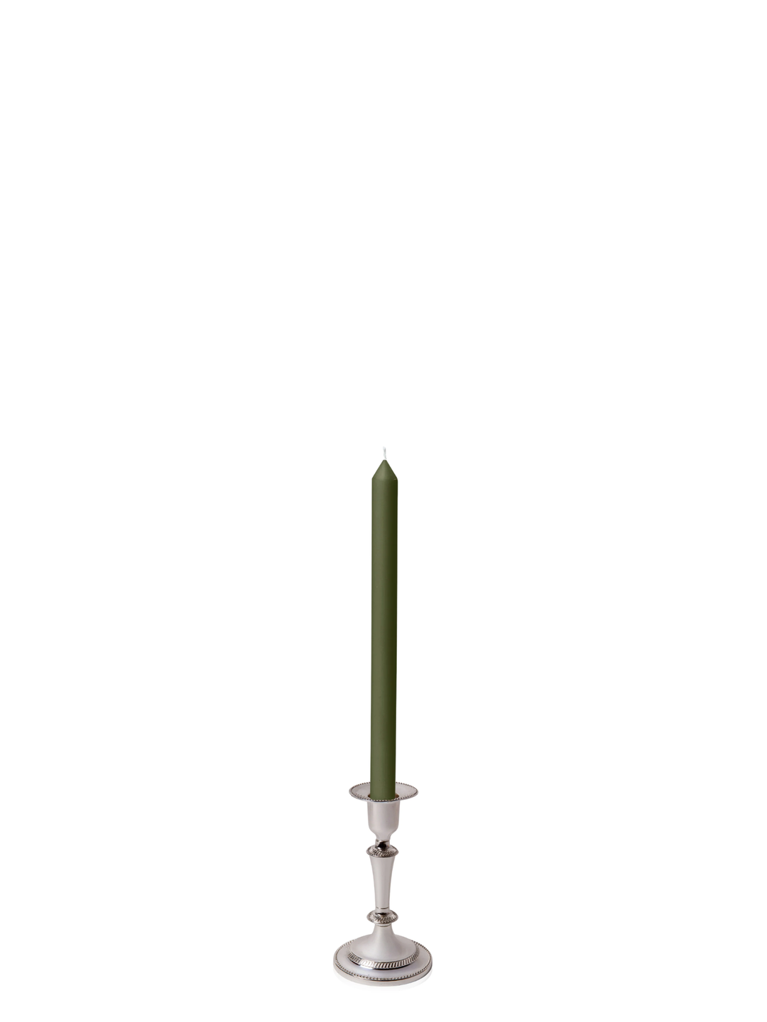 Olive 30cm Dinner Candles with Medium Antique Silver Eloise Candle Holders and Sleeves - Set of 12 Pack of 12