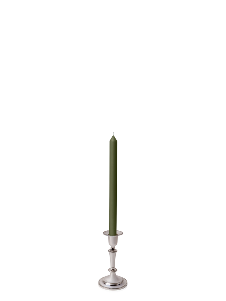 Olive 30cm Dinner Candles with Medium Antique Silver Eloise Candle Holders - Set of 12 Pack of 12