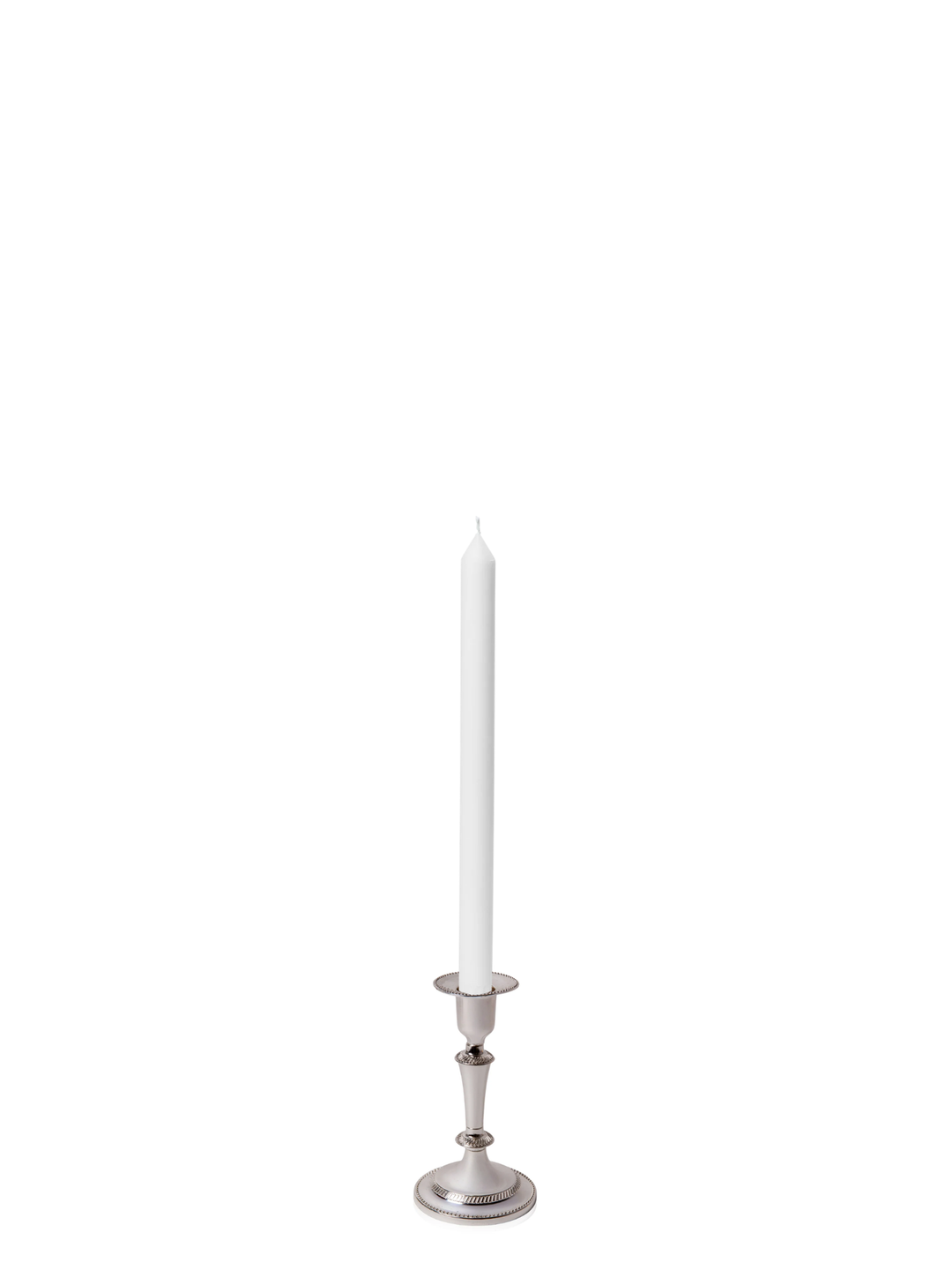 White 30cm Dinner Candles with Medium Antique Silver Eloise Candle Holders and Sleeves - Set of 12 Pack of 12