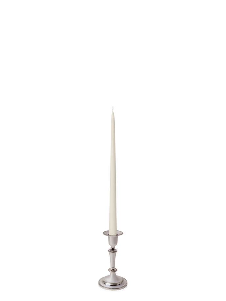 Ivory 35cm Taper Candles with Medium Antique Silver Eloise Candle Holders - Set of 12 Pack of 12