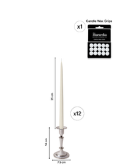 Ivory 35cm Taper Candles with Medium Antique Silver Eloise Candle Holders - Set of 12 Pack of 12