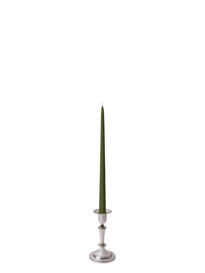 Olive 35cm Taper Candles with Medium Antique Silver Eloise Candle Holders - Set of 12 Pack of 12