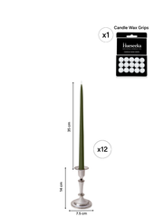 Olive 35cm Taper Candles with Medium Antique Silver Eloise Candle Holders - Set of 12 Pack of 12