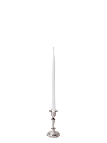 White 35cm Taper Candles with Medium Antique Silver Eloise Candle Holders - Set of 12 Pack of 12