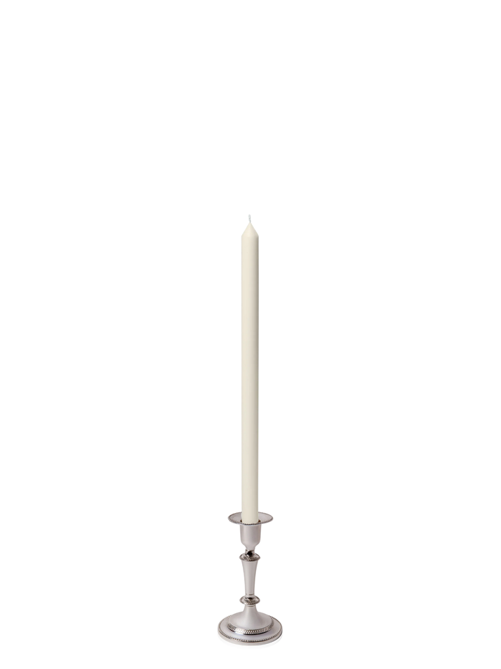 Ivory 40cm Dinner Candles with Medium Antique Silver Eloise Candle Holders - Set of 12 Pack of 12