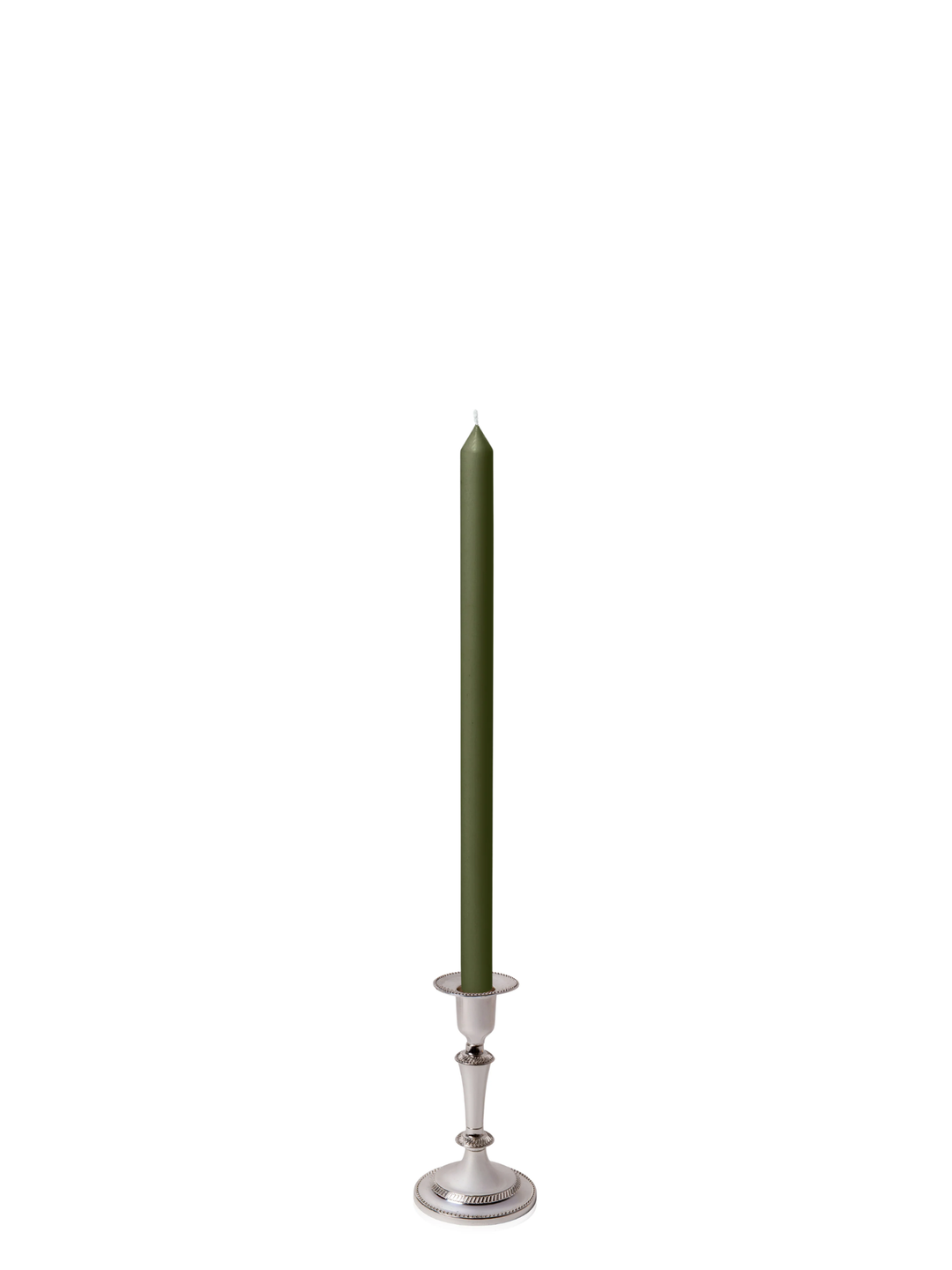 Olive 40cm Dinner Candles with Medium Antique Silver Eloise Candle Holders - Set of 12 Pack of 12