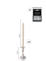 Sandstone 40cm Dinner Candles with Medium Antique Silver Eloise Candle Holders - Set of 12 Pack of 12
