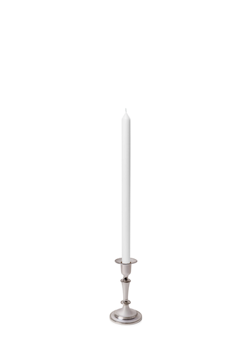 White 40cm Dinner Candles with Medium Antique Silver Eloise Candle Holders - Set of 12 Pack of 12