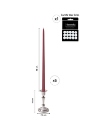 Burgundy 45cm Taper Candles with Medium Antique Silver Eloise Candle Holders - Set of 6