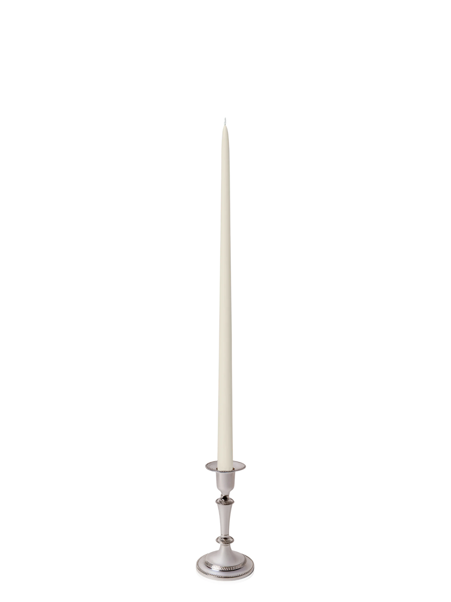 Ivory 45cm Taper Candles with Medium Antique Silver Eloise Candle Holders - Set of 6 Pack of 6