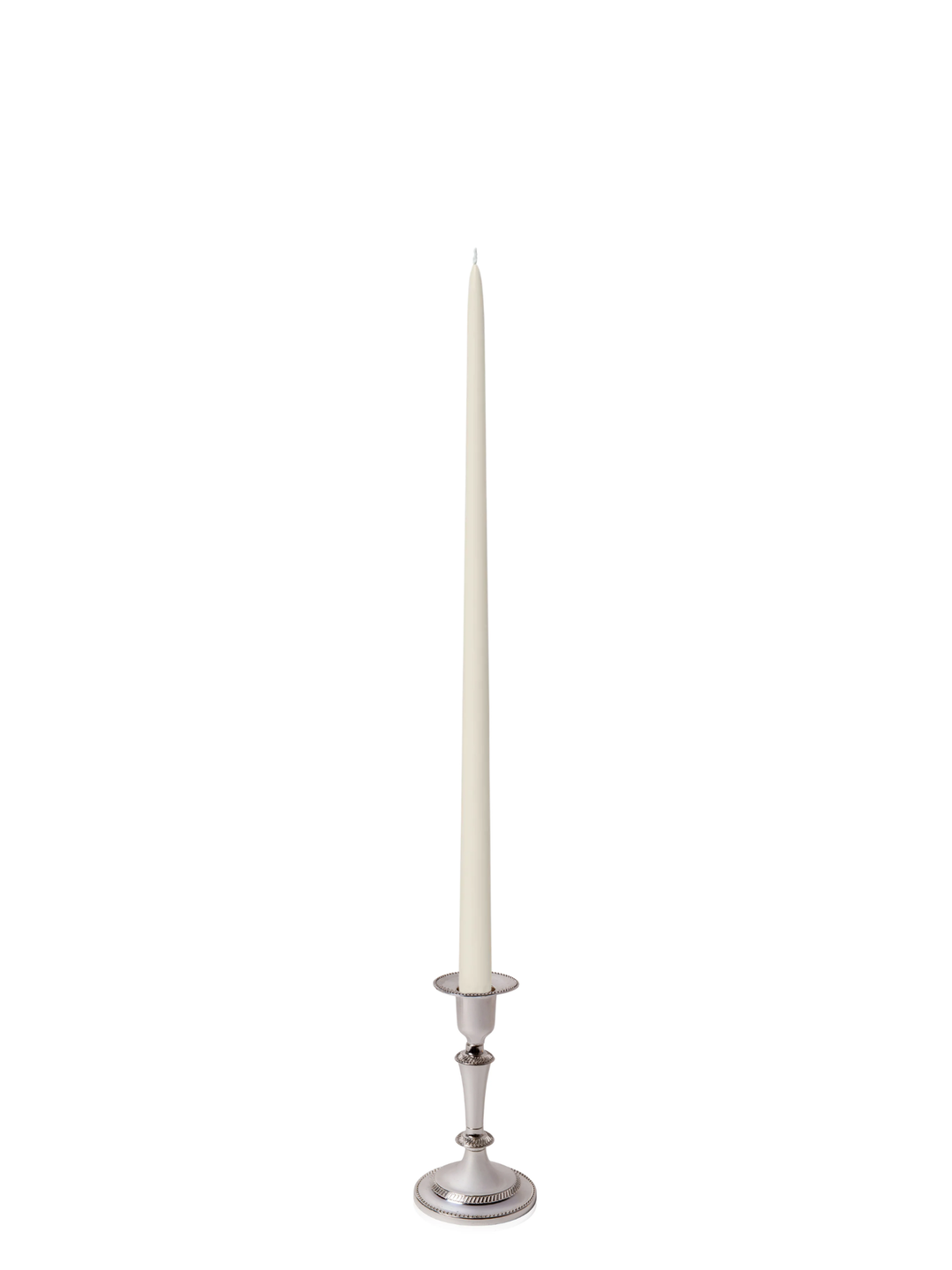 Ivory 45cm Taper Candles with Medium Antique Silver Eloise Candle Holders - Set of 6 Pack of 6
