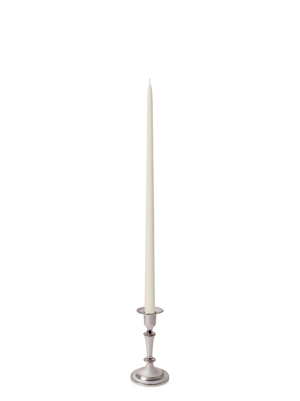 Ivory 45cm Taper Candles with Medium Antique Silver Eloise Candle Holders - Set of 6 Pack of 6