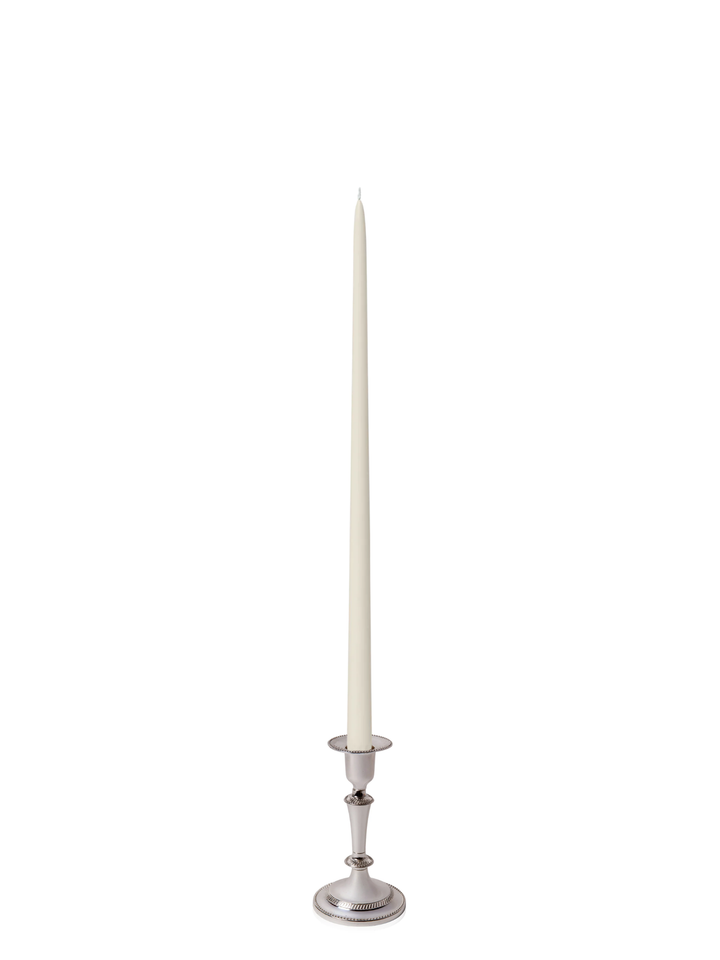 Ivory 45cm Taper Candles with Medium Antique Silver Eloise Candle Holders - Set of 6 Pack of 6