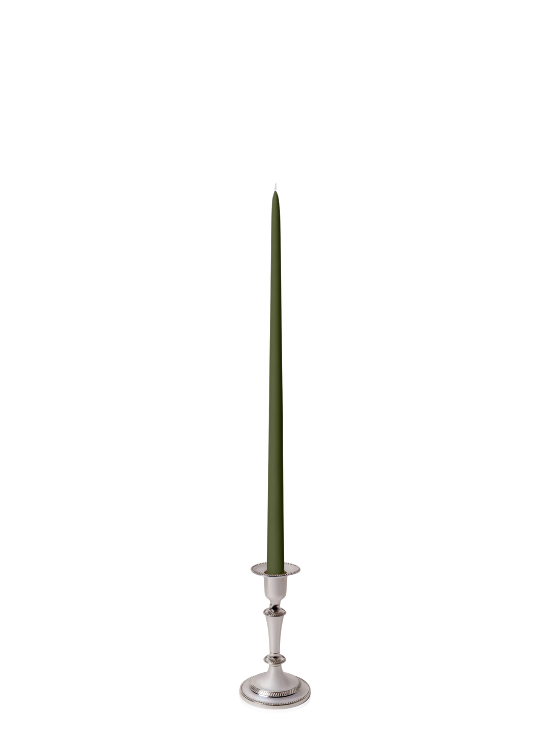 Olive 45cm Taper Candles with Medium Antique Silver Eloise Candle Holders - Set of 6 Pack of 6