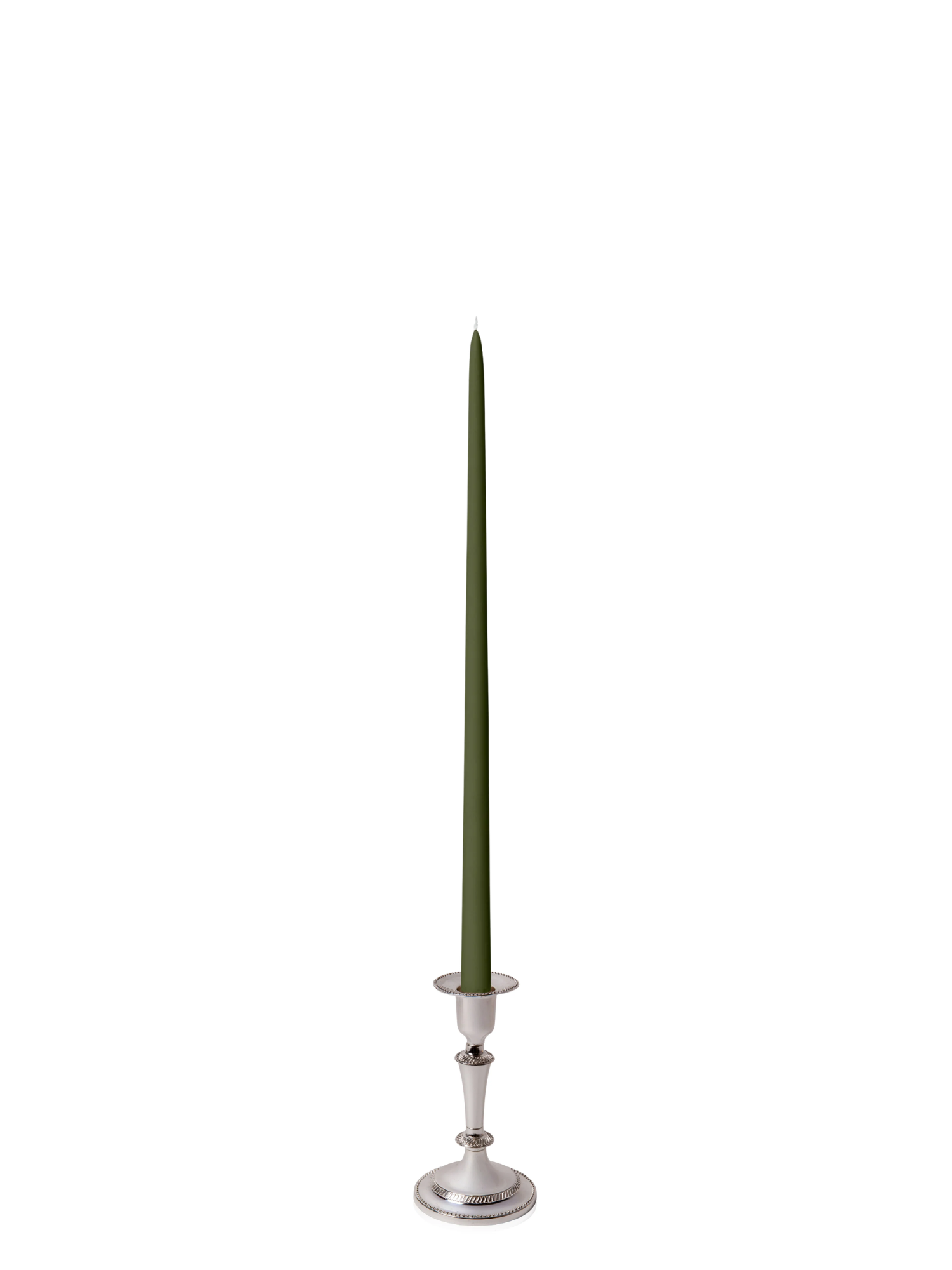 Olive 45cm Taper Candles with Medium Antique Silver Eloise Candle Holders - Set of 6 Pack of 6