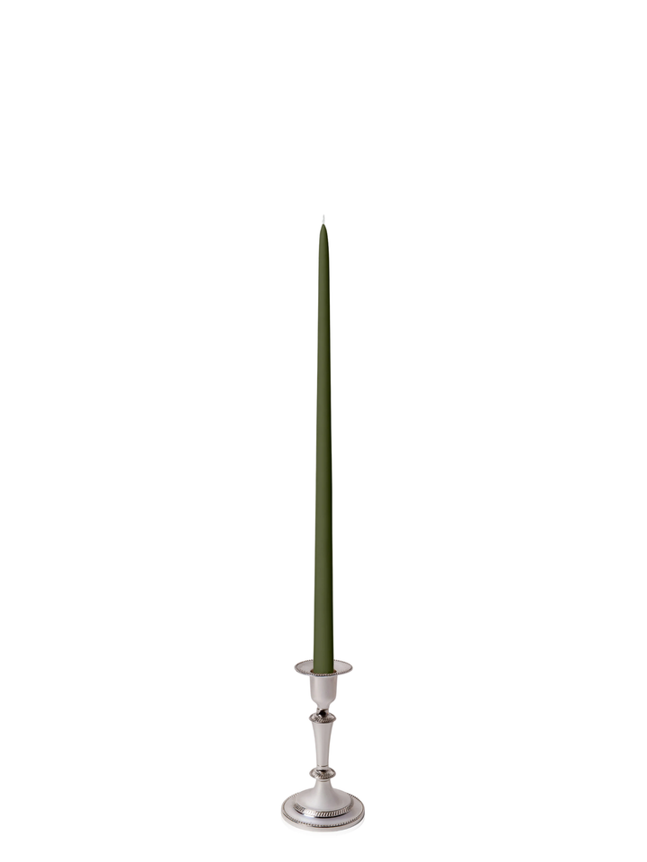 Olive 45cm Taper Candles with Medium Antique Silver Eloise Candle Holders - Set of 6 Pack of 6