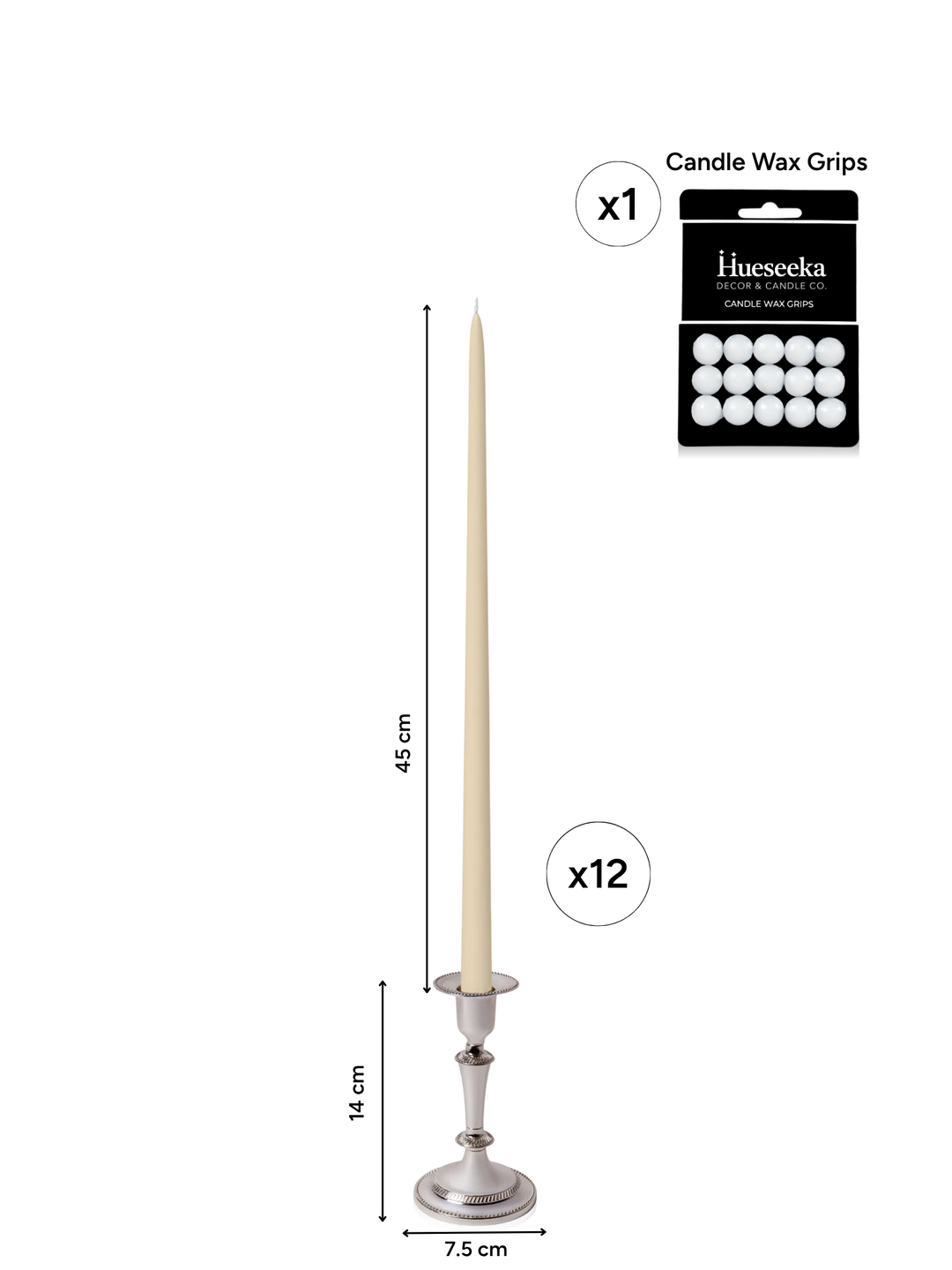 Sandstone 45cm Taper Candles with Medium Antique Silver Eloise Candle Holders - Set of 6 Pack of 6