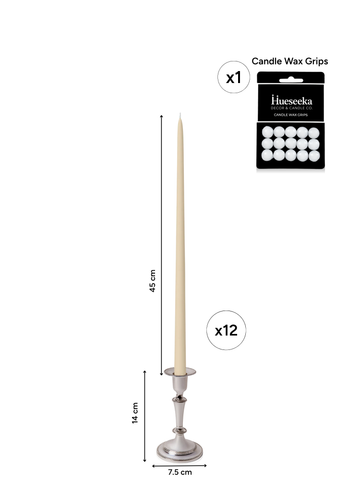 Sandstone 45cm Taper Candles with Medium Antique Silver Eloise Candle Holders - Set of 6 Pack of 6