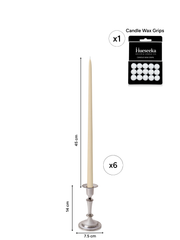 Sandstone 45cm Taper Candles with Medium Antique Silver Eloise Candle Holders - Set of 6