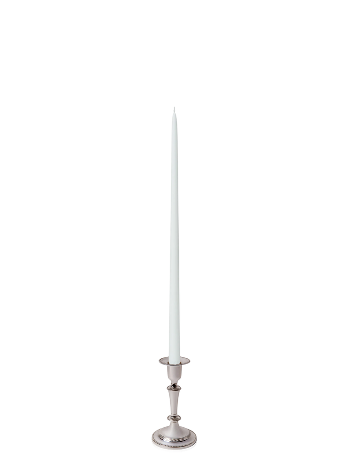 White 45cm Taper Candles with Medium Antique Silver Eloise Candle Holders - Set of 6 Pack of 6